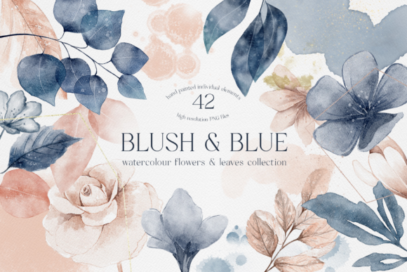 Download Blush and Blue Leaves Florals Watercolor - Floral Collection
