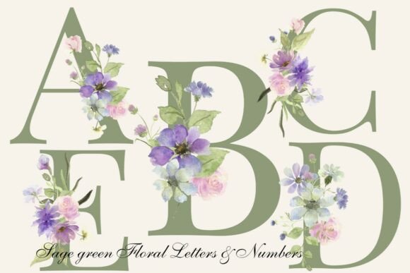 Download Sage Green Floral Alphabet &amp; Numbers PNG - Floral Collection