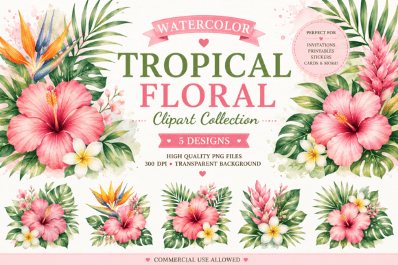 Download Watercolor Tropical Floral Clipart - Floral Collection