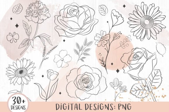 Download Flower Line Art, Floral Clipart - Floral Collection