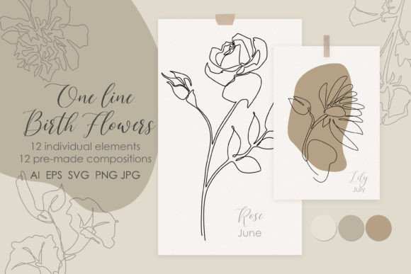Download One Line Birth Flowers Drawing - One line Collection