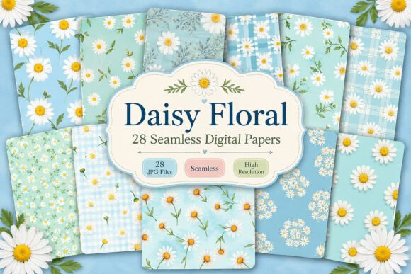 Download Daisy Floral Seamless Digital Paper Set - Floral Collection