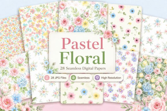 Download Pastel Floral Seamless Digital Paper Set - Floral Collection
