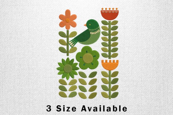 Download Green Bird and Floral Garden Embroidery - Floral Collection