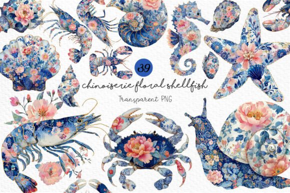 Download Chinoiserie Floral Shellfish Clipart - Floral Collection