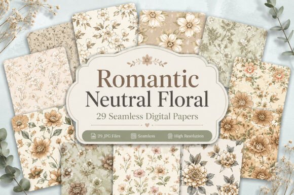 Download Romantic Neutral Floral Pattern Set - Floral Collection